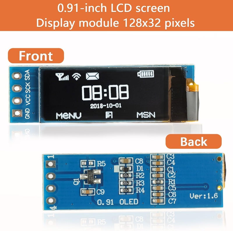 JAMHER 0.91 Inch I2C IIC OLED Display Module 128x32 Pixel Mini Self-Luminous Display Screen Board for Arduino Projects Raspberry Pi with Wire(5Pack White) - Image 2